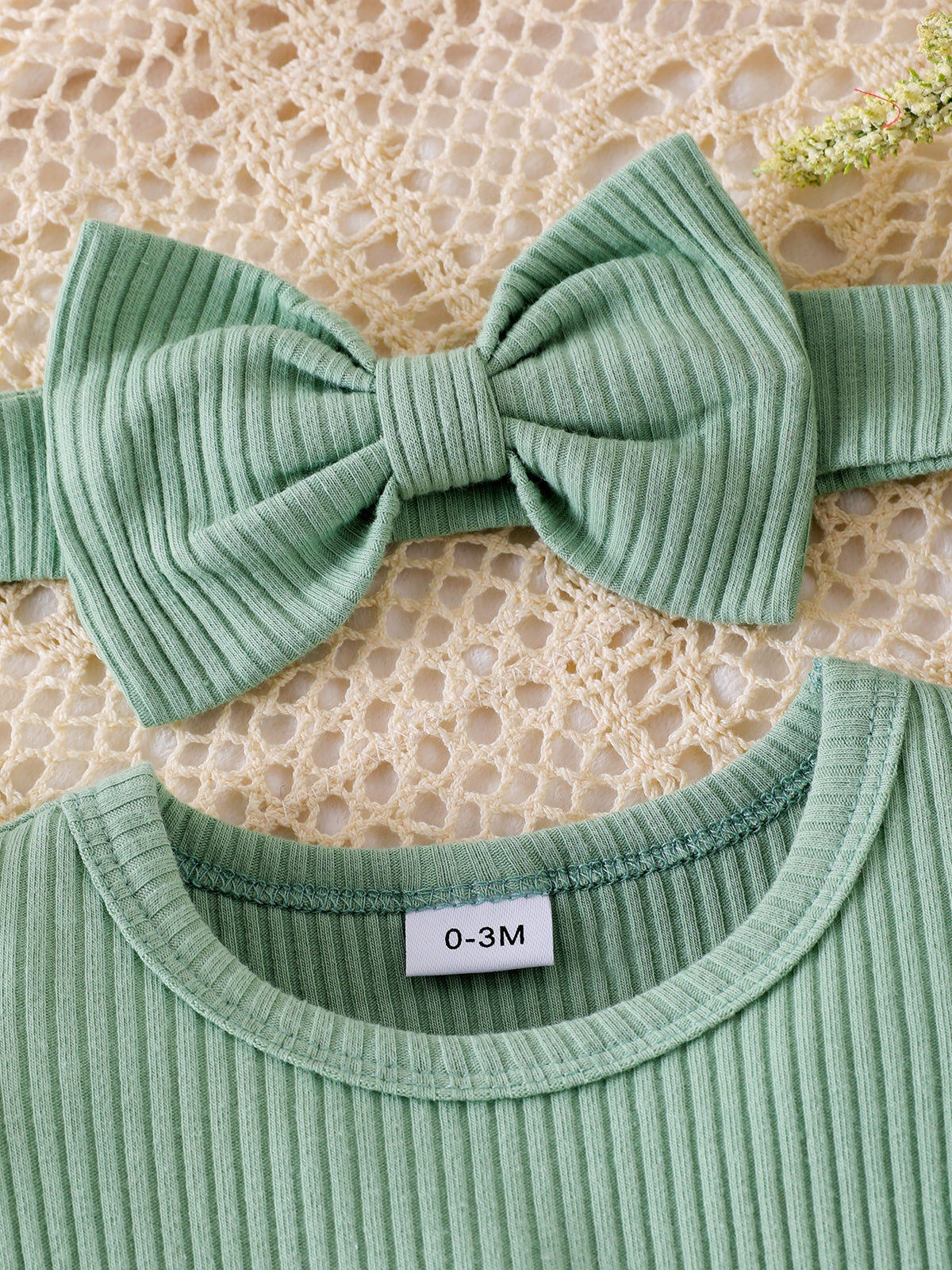 Baby Girls Mint Green Ruffle Cotton Bodysuit With Headband