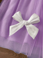 Baby Girls Summer Ruffled Sleeves Bow-Decorated Mesh Dress