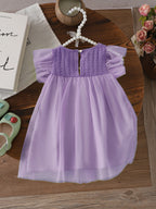 Baby Girls Summer Ruffled Sleeves Bow-Decorated Mesh Dress