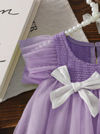 Baby Girls Summer Ruffled Sleeves Bow-Decorated Mesh Dress
