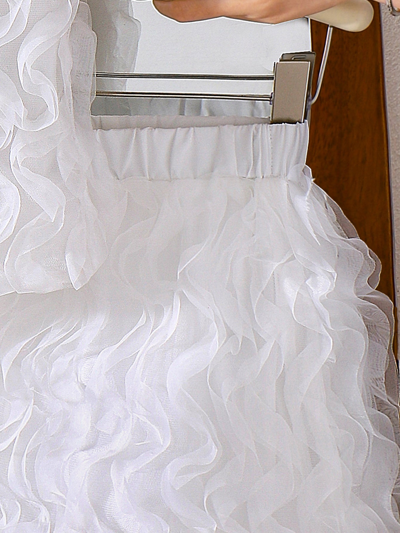 Girls White Ruffle Top And Ruffle Skirt  Two-Piece Set