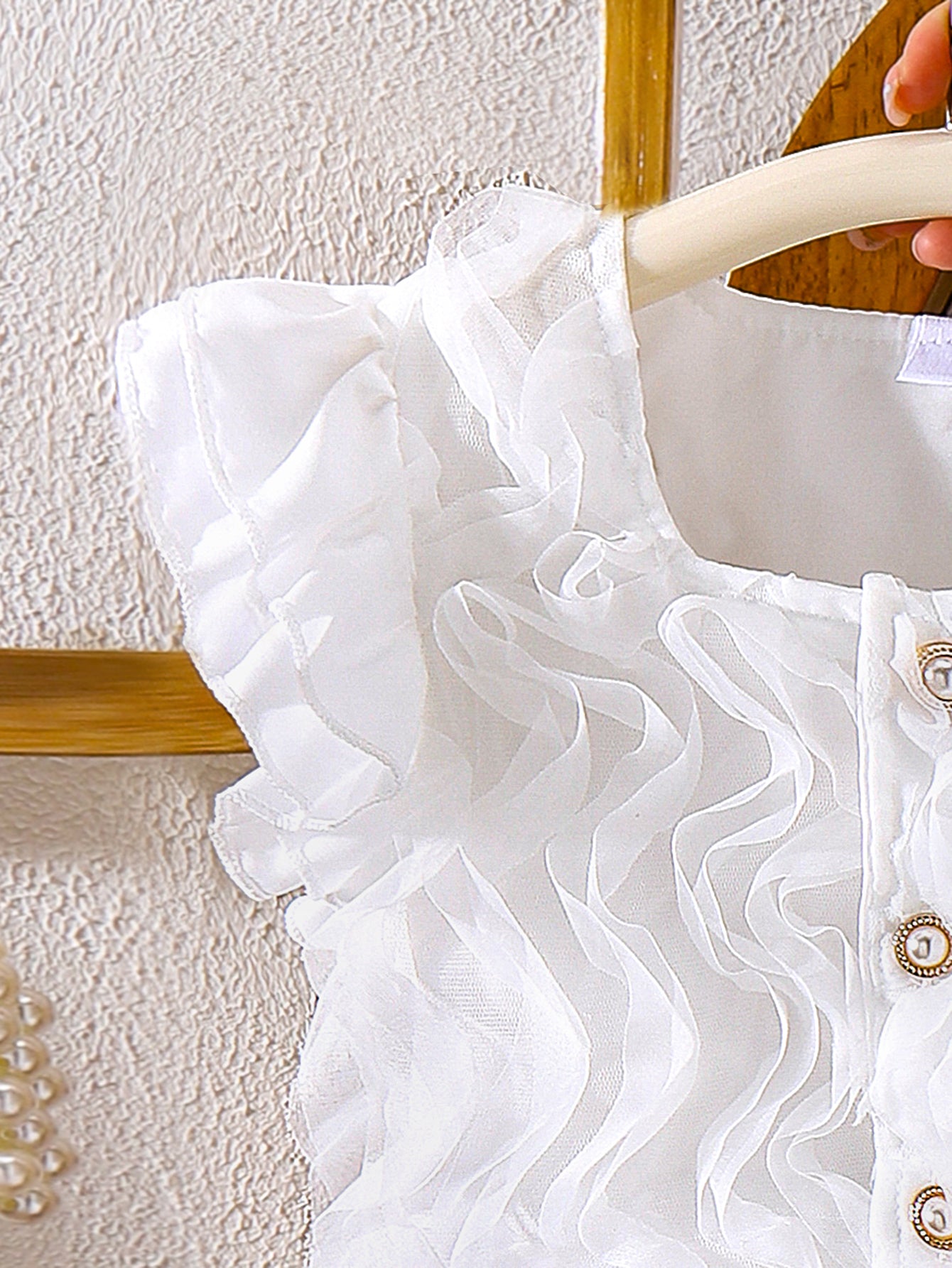 Girls White Ruffle Top And Ruffle Skirt  Two-Piece Set