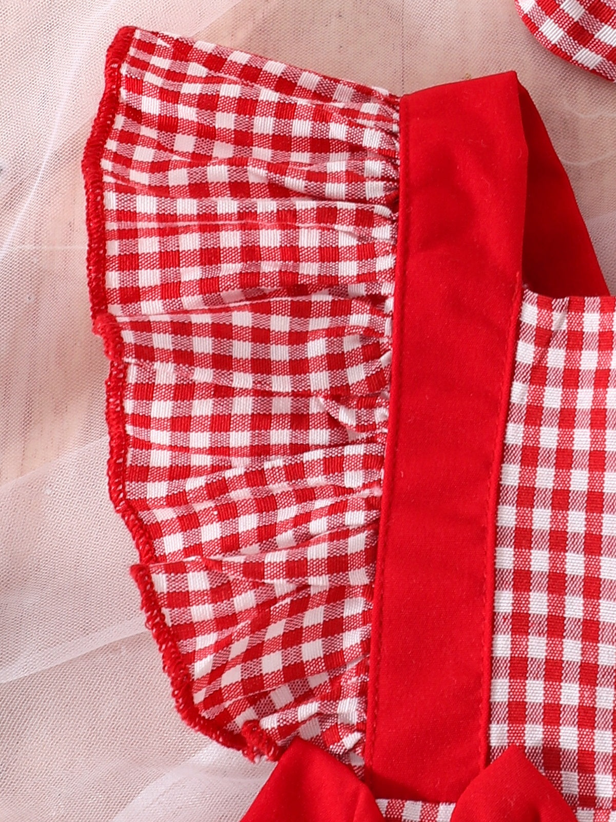 Baby Girl Red Plaid Strawberry Pattern Romper Dress with Headband