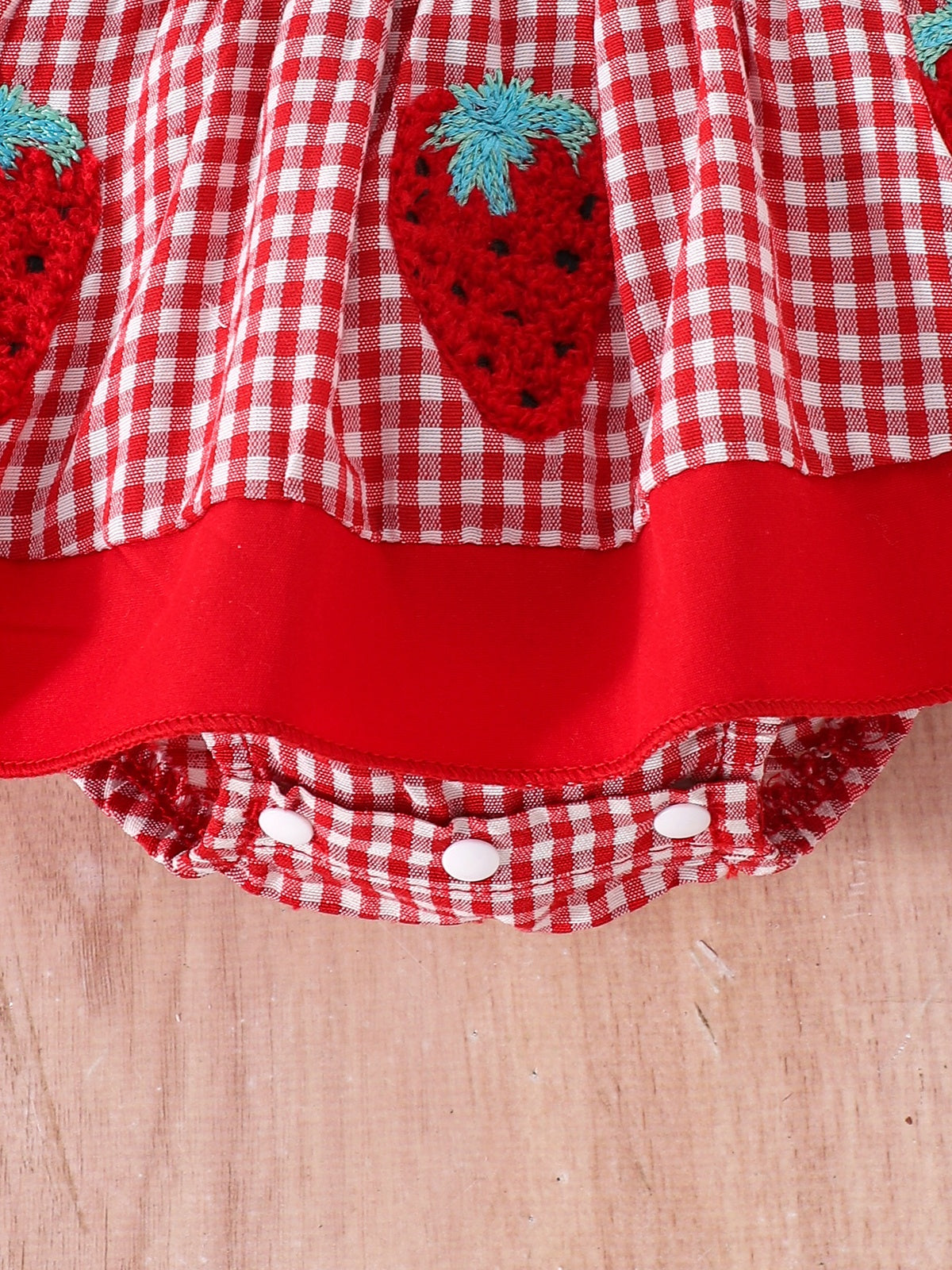 Baby Girl Red Plaid Strawberry Pattern Romper Dress with Headband