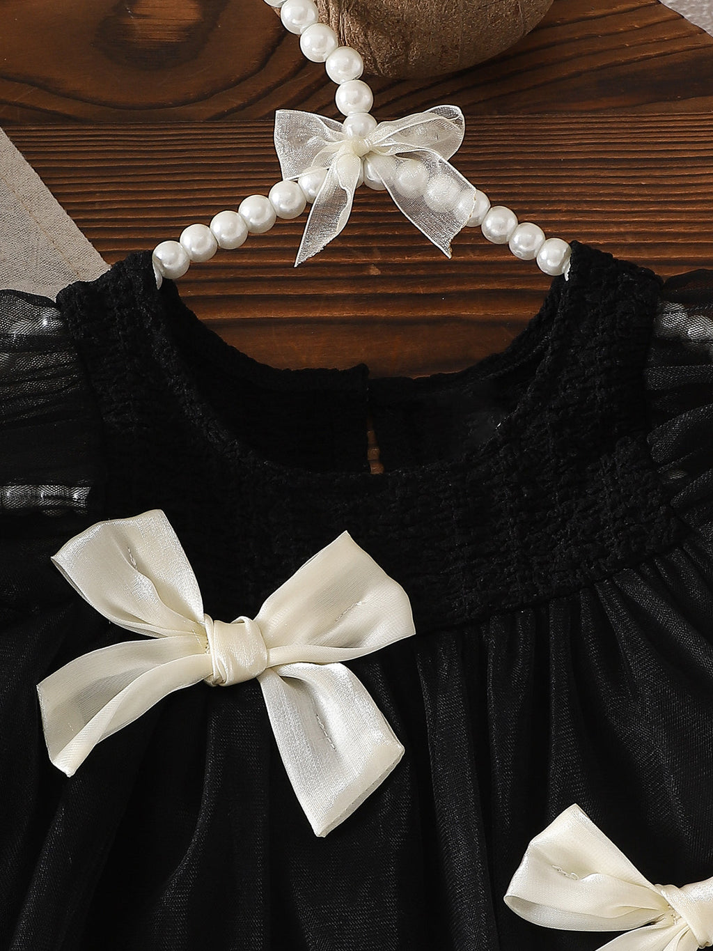 Baby Girls Summer Ruffled Sleeves Bow-Decorated Mesh Dress