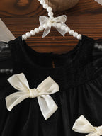 Baby Girls Summer Ruffled Sleeves Bow-Decorated Mesh Dress