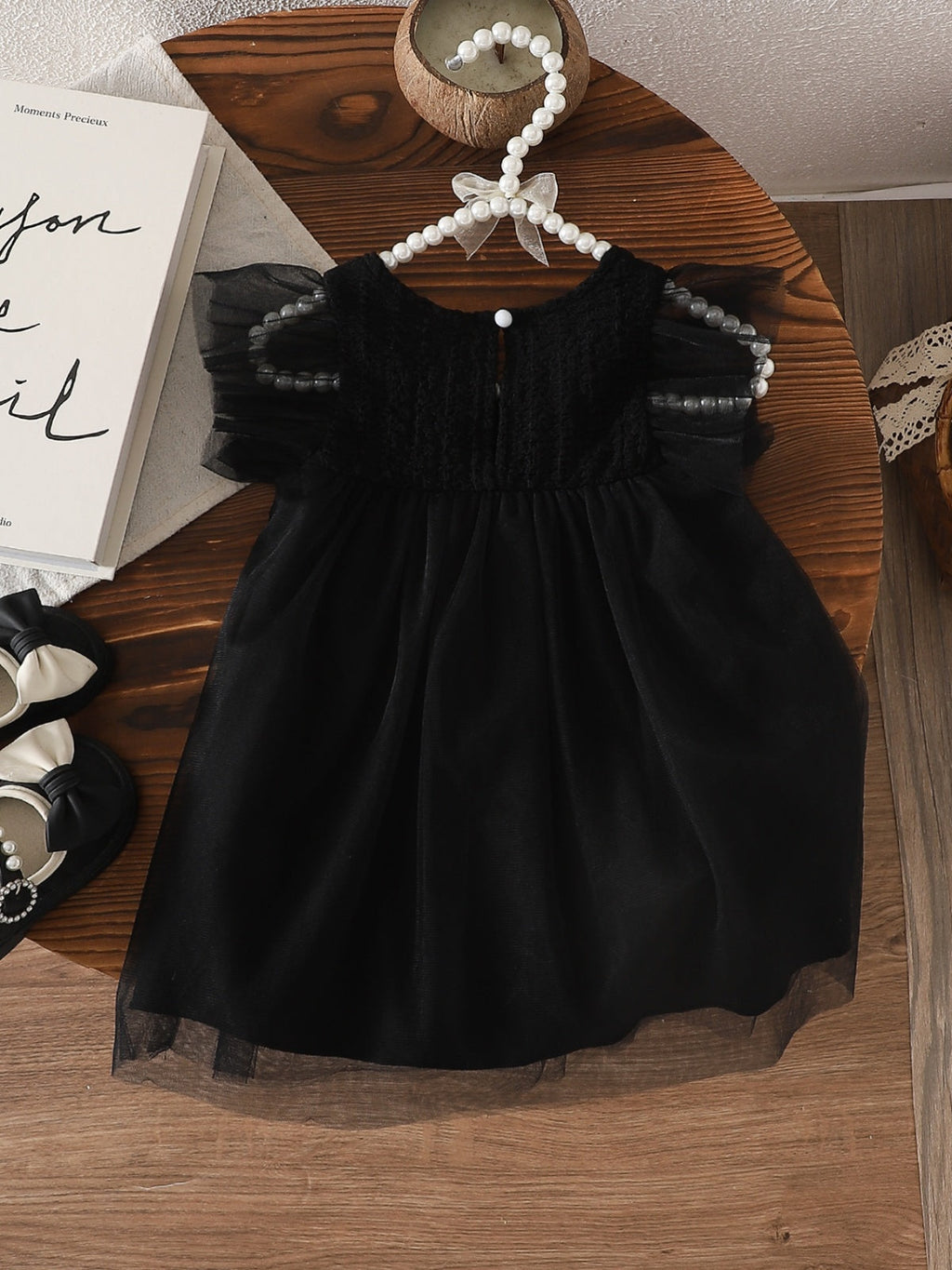 Baby Girls Summer Ruffled Sleeves Bow-Decorated Mesh Dress