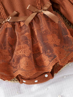 Baby Girls Spring/Autumn Long-sleeve Waffle Mesh Dress Bodysuit, Bow Headband and Socks Three-piece set