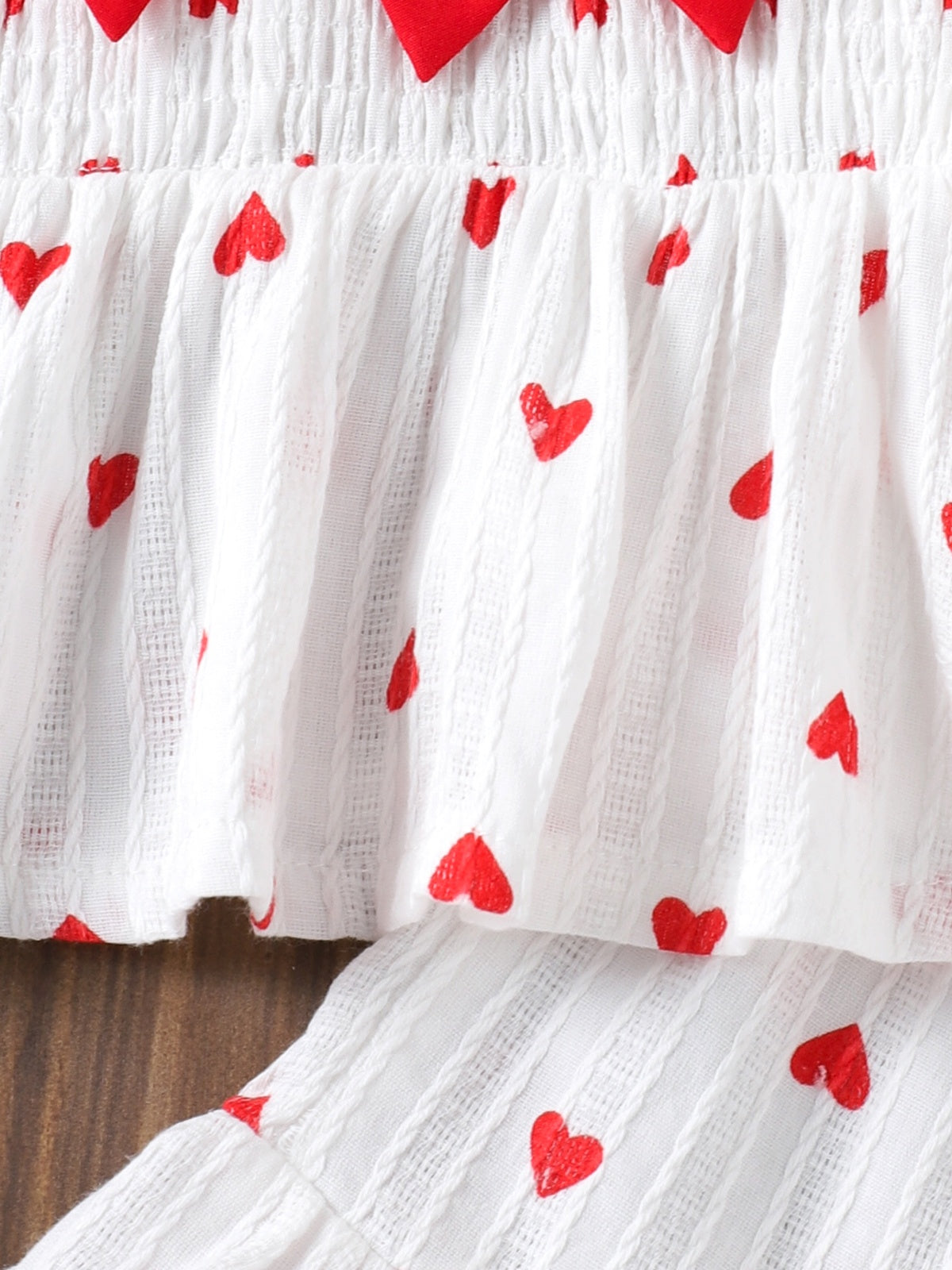 Baby Girls Heart Print Ruffle White Strap Top And Pants Two-Piece Set