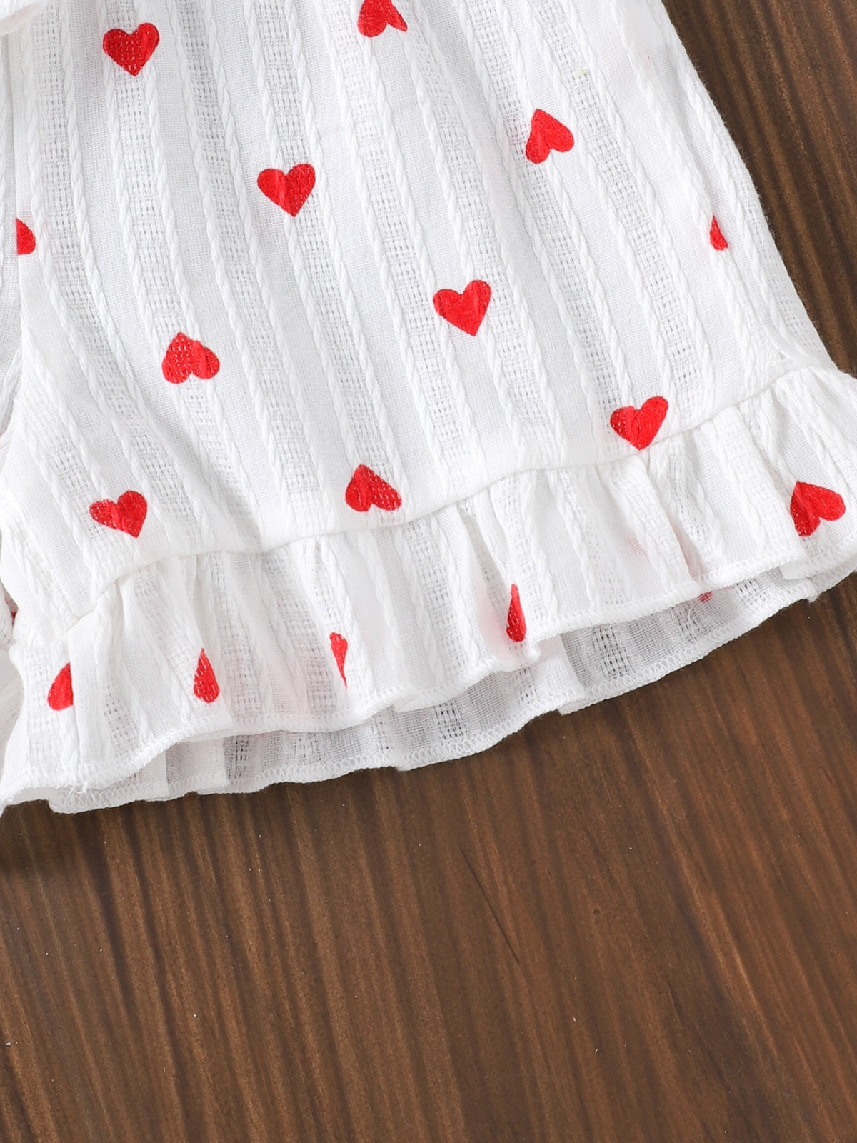 Baby Girls Heart Print Ruffle White Strap Top And Pants Two-Piece Set
