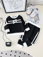 Baby Girls Long-Sleeve Black Sweatshirt and Pants with Bow Two-Piece Set