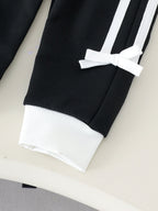Baby Girls Long-Sleeve Black Sweatshirt and Pants with Bow Two-Piece Set