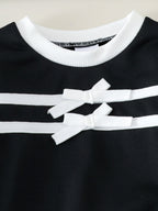 Baby Girls Long-Sleeve Black Sweatshirt and Pants with Bow Two-Piece Set