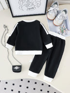 Baby Girls Long-Sleeve Black Sweatshirt and Pants with Bow Two-Piece Set