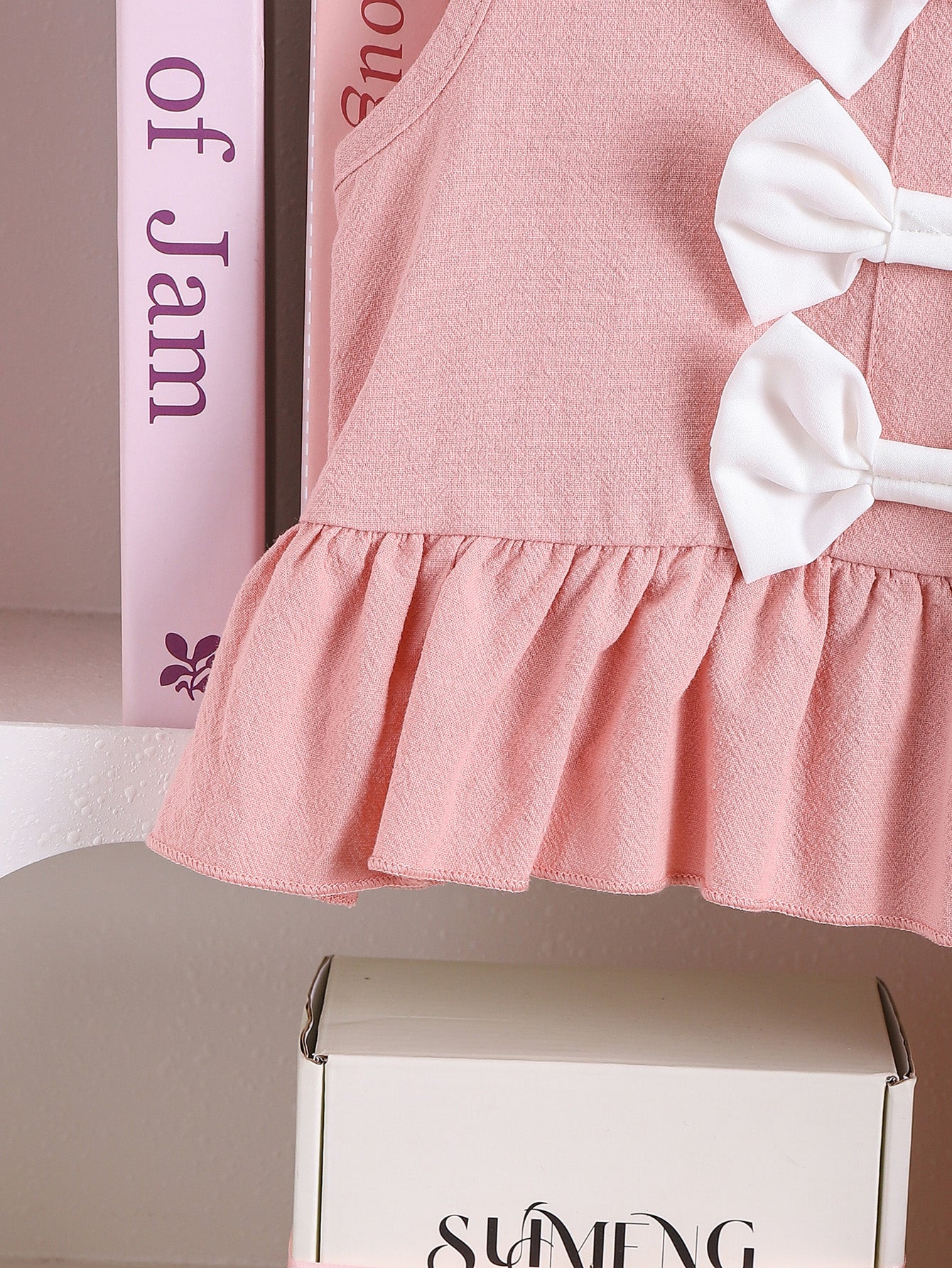 Girls Pink Sleeveless Bowknot Top And Pants Two-Piece Set