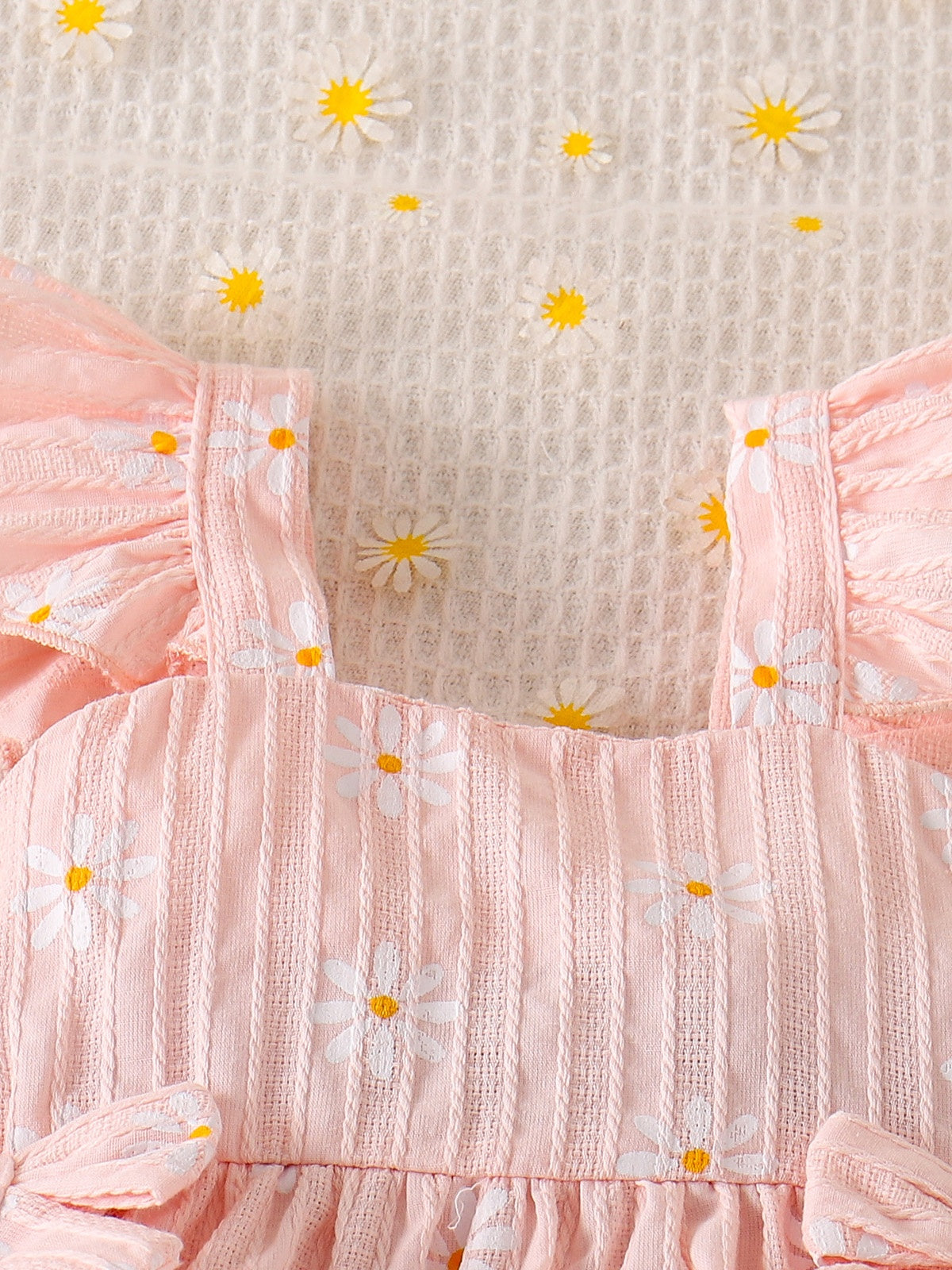 Baby Girls Pink Daisy Print Ruffle Top And Shorts Summer Outfit