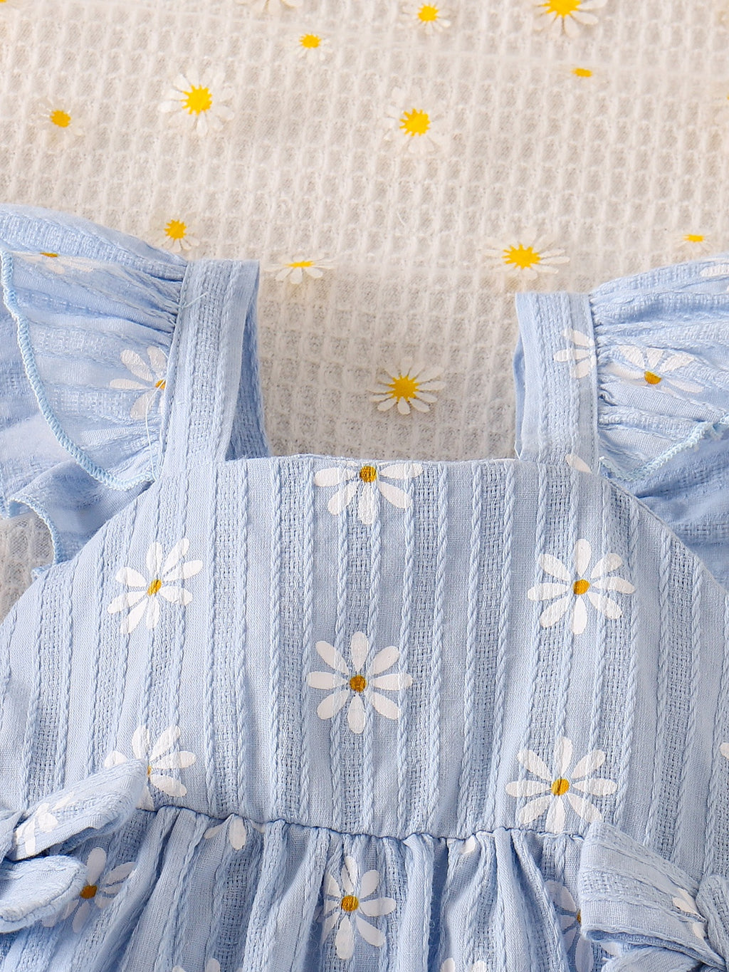 Baby Girls Blue Daisy Print Ruffle Top And Shorts Summer Outfit
