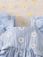 Baby Girls Blue Daisy Print Ruffle Top And Shorts Summer Outfit