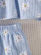 Baby Girls Blue Daisy Print Ruffle Top And Shorts Summer Outfit