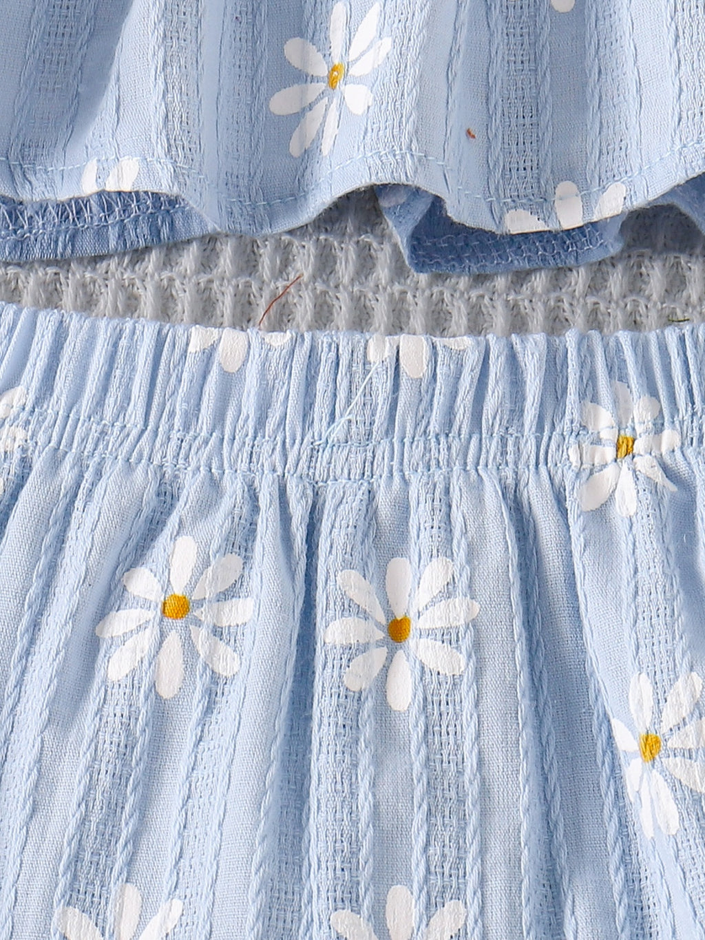 Baby Girls Blue Daisy Print Ruffle Top And Shorts Summer Outfit
