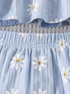 Baby Girls Blue Daisy Print Ruffle Top And Shorts Summer Outfit