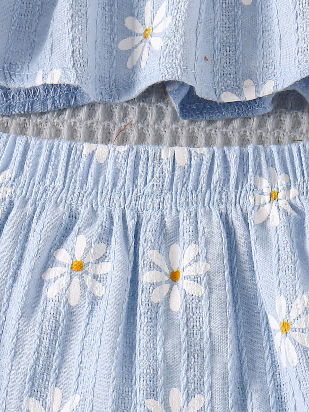 Baby Girls Blue Daisy Print Ruffle Top And Shorts Summer Outfit