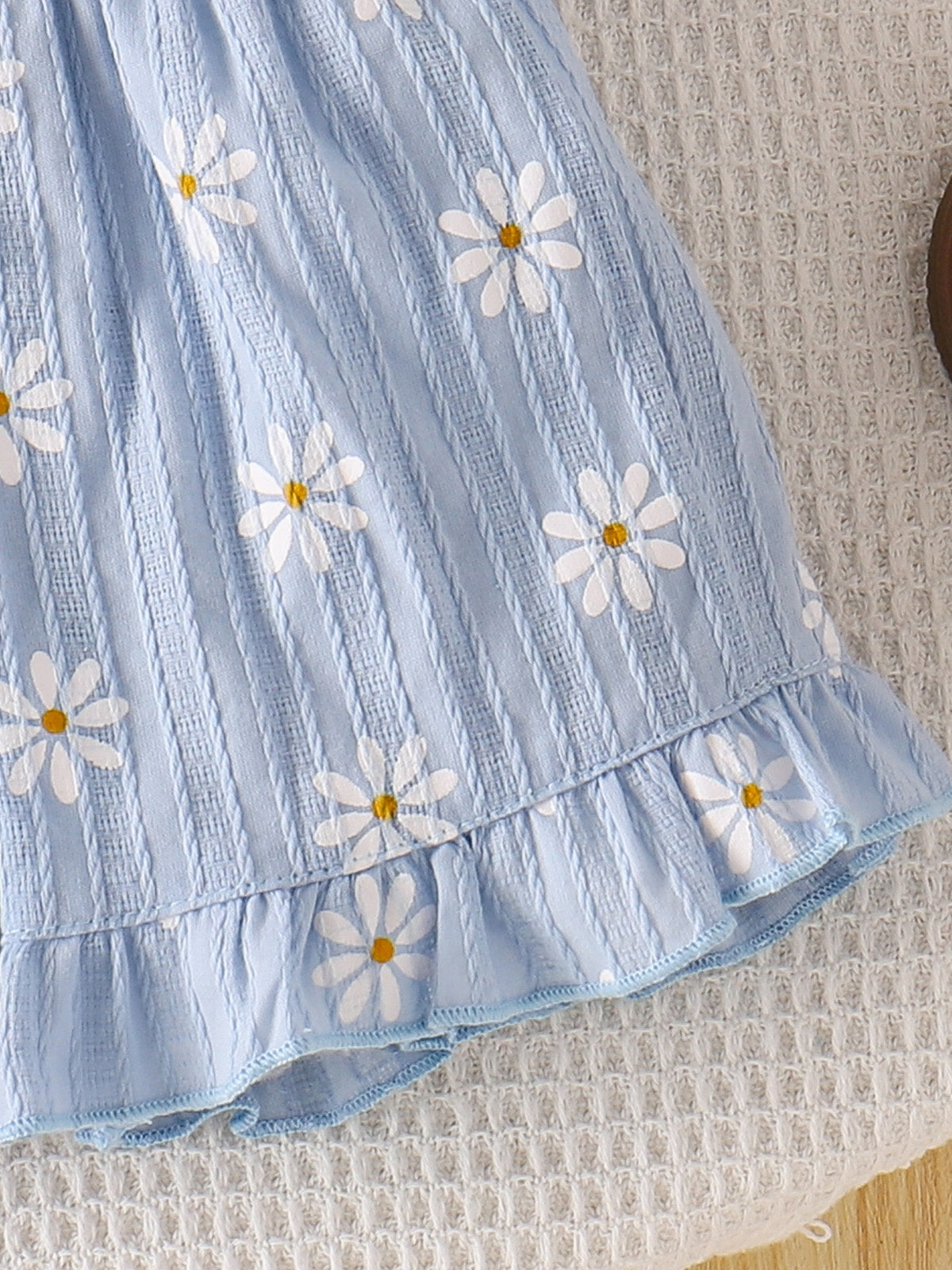 Baby Girls Blue Daisy Print Ruffle Top And Shorts Summer Outfit