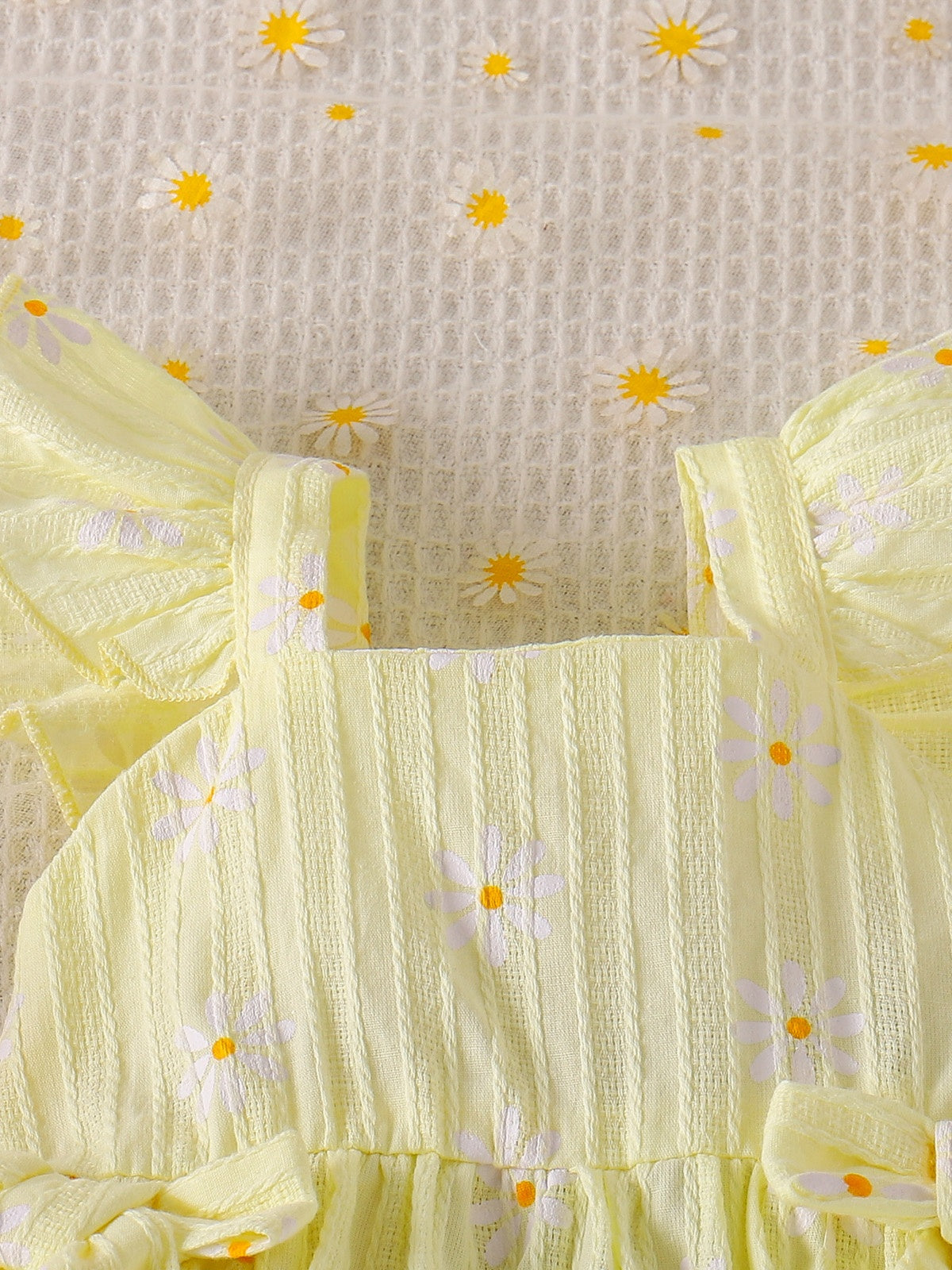 Baby Girls Yellow Daisy Print Ruffle Top And Shorts Summer Outfit