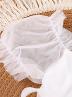 Baby Girls White Tulle Romper Dress With Bow Headband