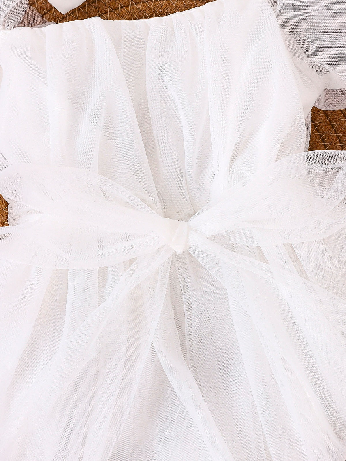 Baby Girls White Tulle Romper Dress With Bow Headband