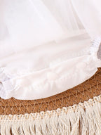 Baby Girls White Tulle Romper Dress With Bow Headband