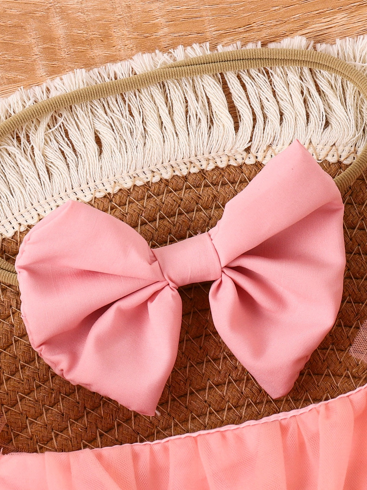 Baby Girls Pink Tulle Romper Dress With Bow Headband