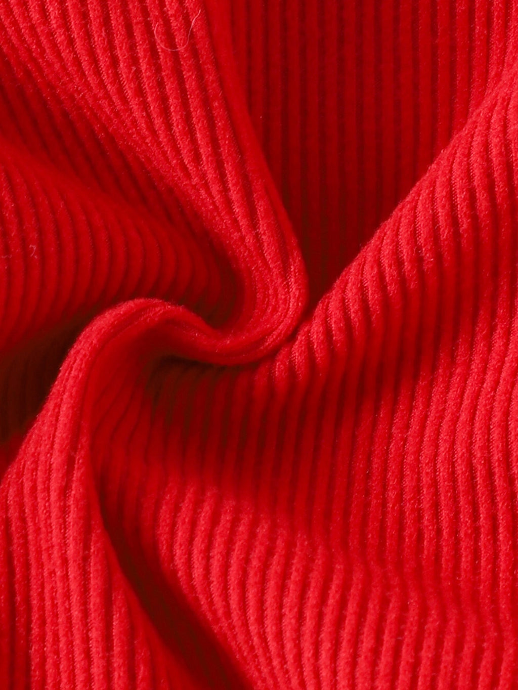 طقم قطعتين للبنات الصغيرات، ربيع/خريف، يتكون من بلوزة حمراء مضلعة بأكمام طويلة وبلوزة مطرزة بالكرز