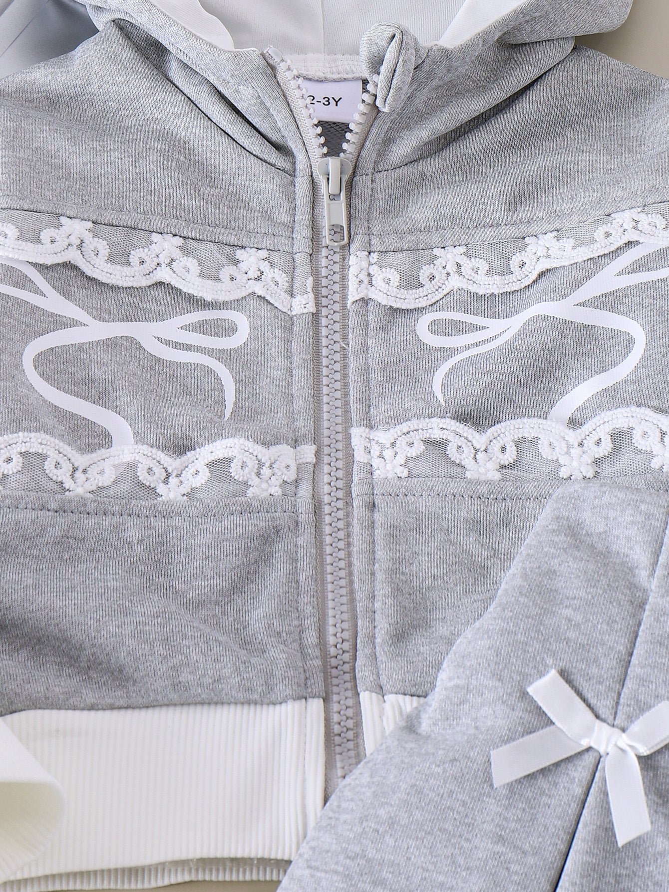 Girls Spring/Autumn Long-Sleeve Hooded Zip-Up Sweatshirt and Bow Skirt Two-Piece Set