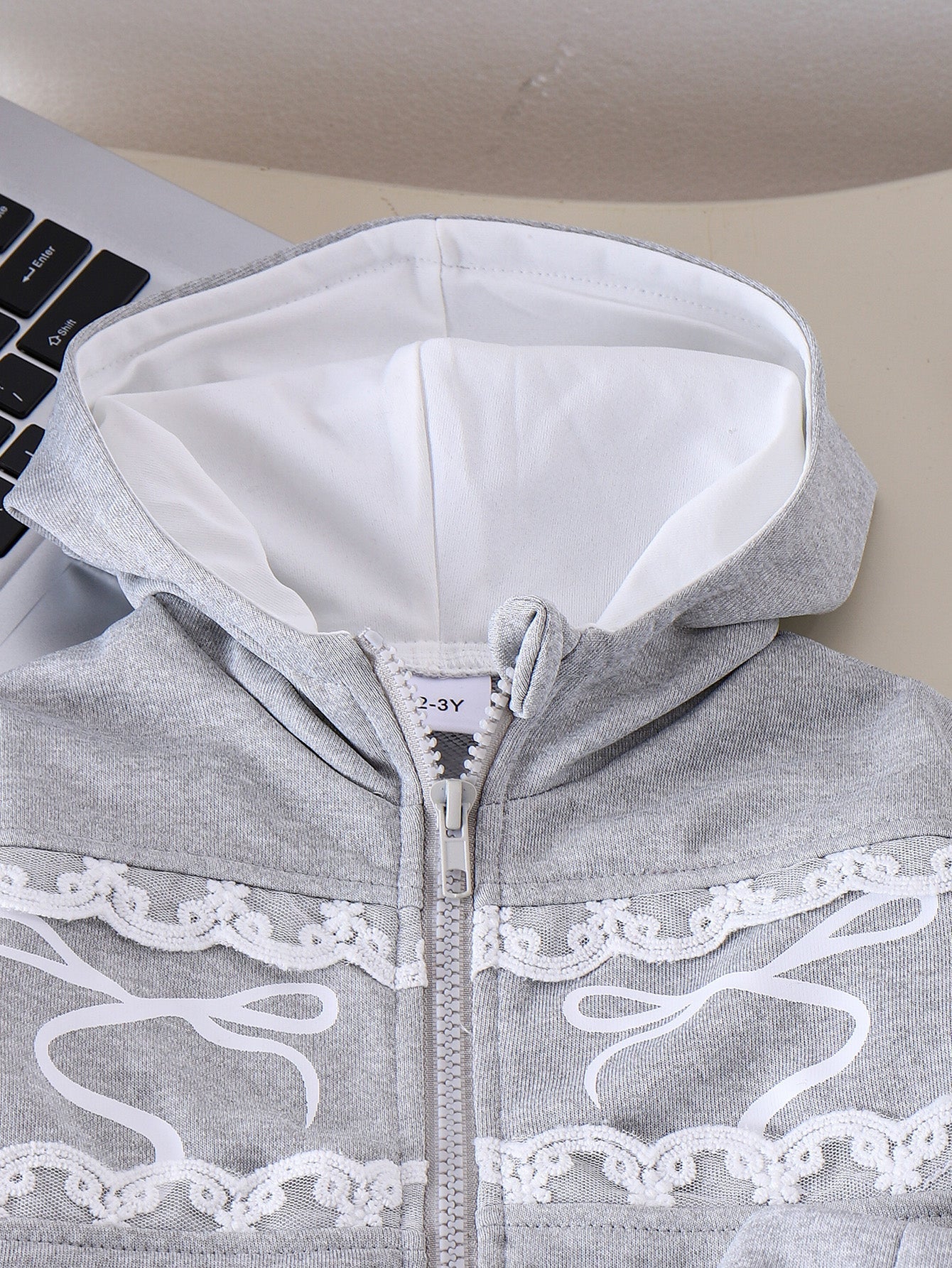 Girls Spring/Autumn Long-Sleeve Hooded Zip-Up Sweatshirt and Bow Skirt Two-Piece Set