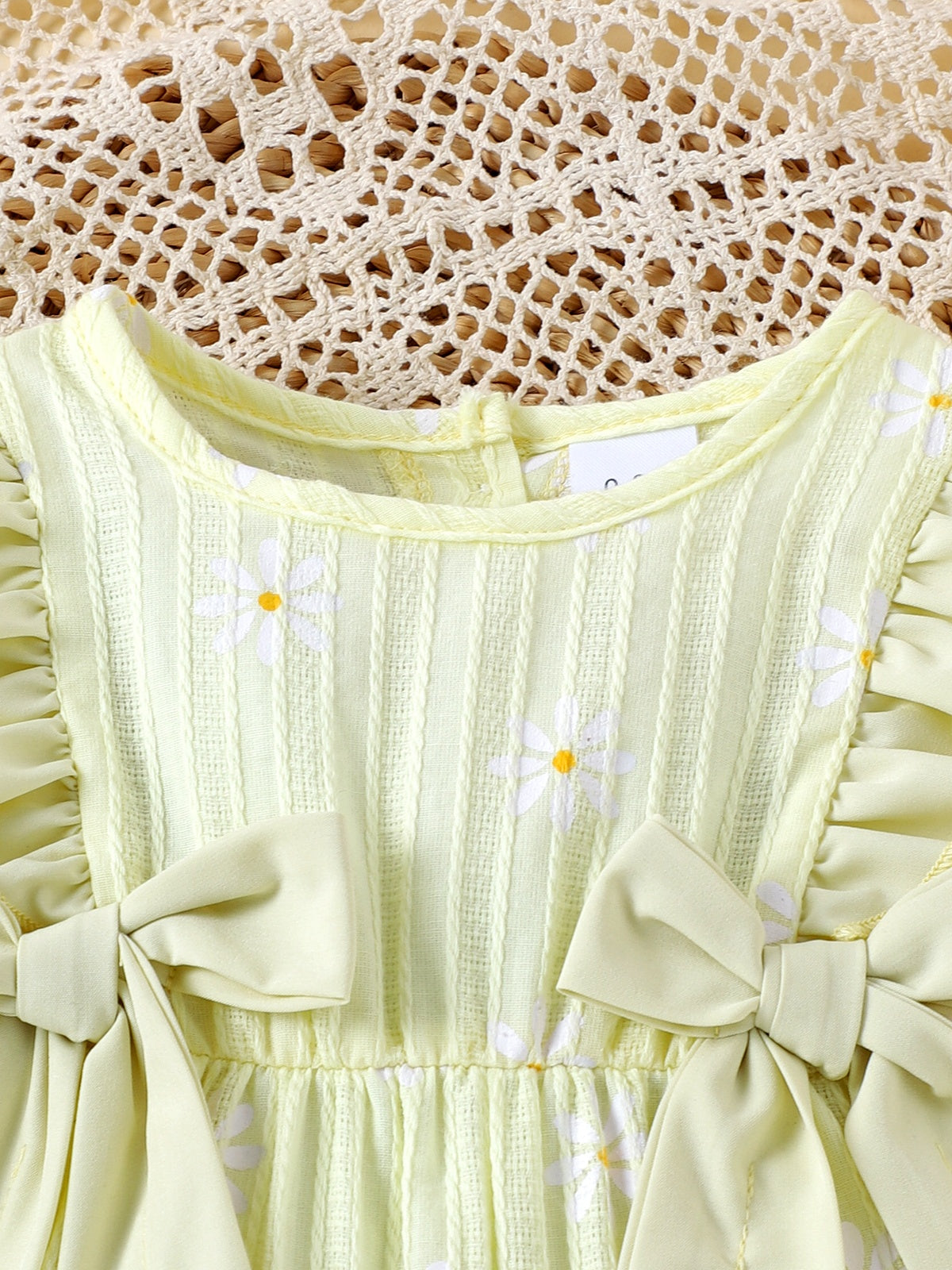Baby Girls Daisy Yellow Bow Ruffles Jumpsuit