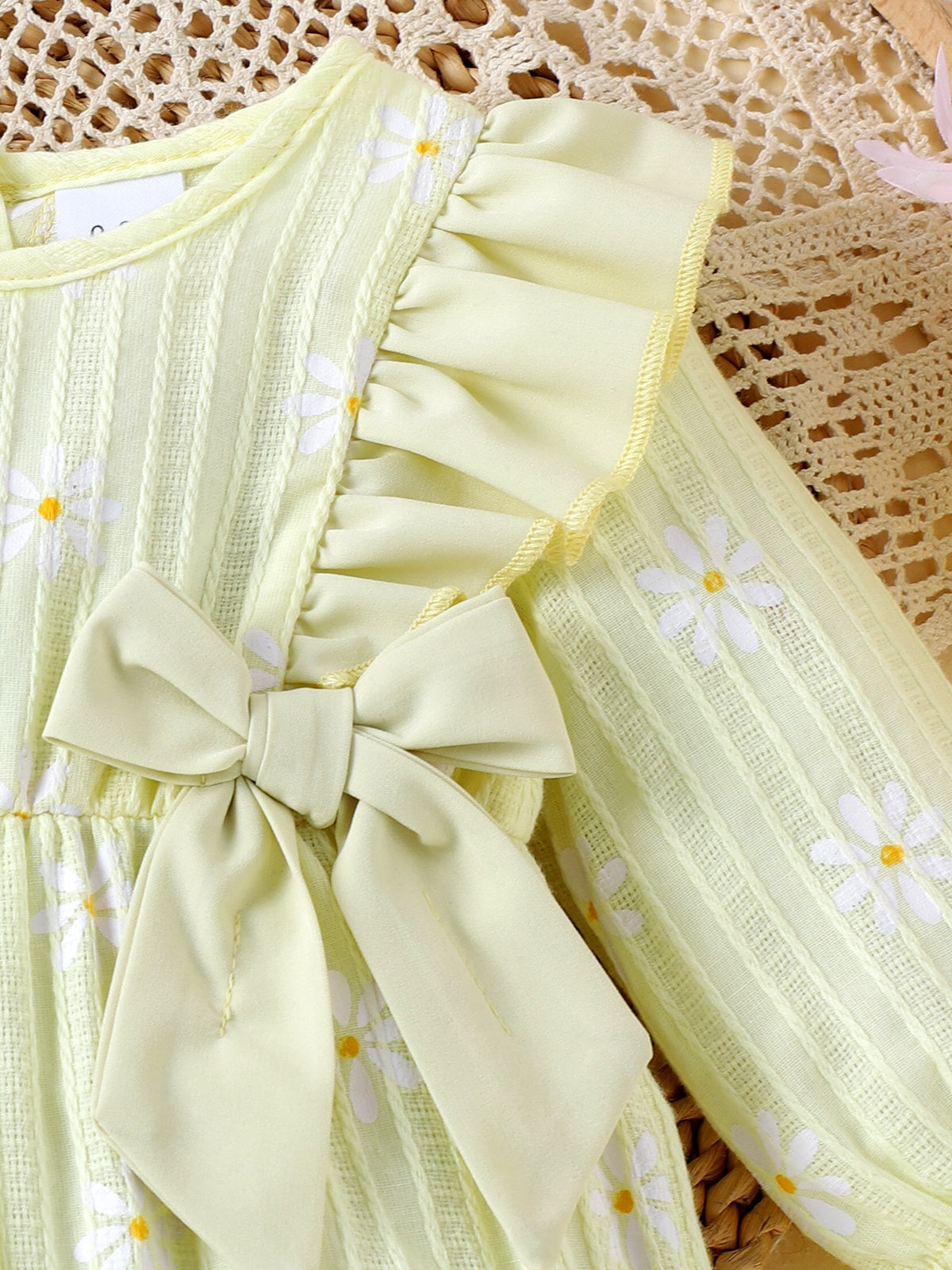 Baby Girls Daisy Yellow Bow Ruffles Jumpsuit