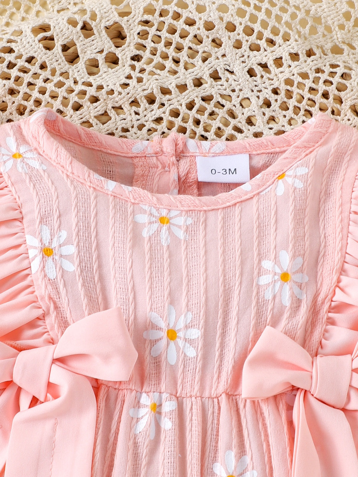 Baby Girls Daisy Pink Bow Ruffles Jumpsuit