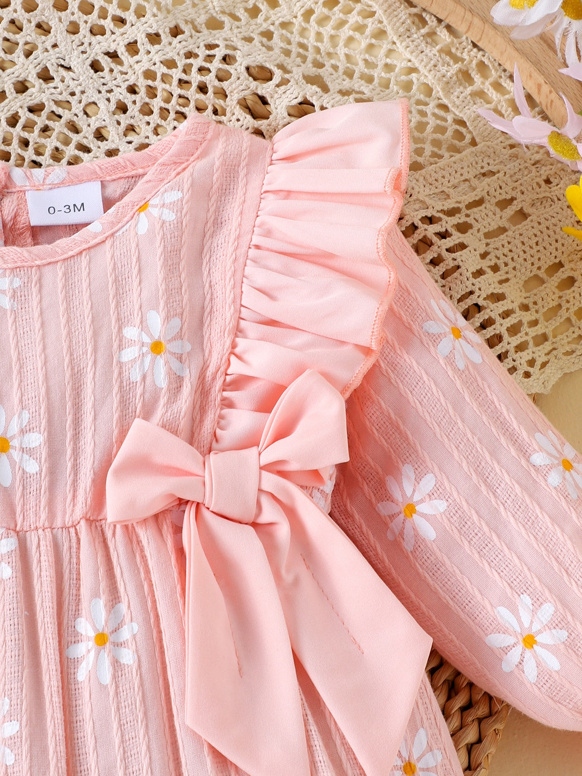 Baby Girls Daisy Pink Bow Ruffles Jumpsuit