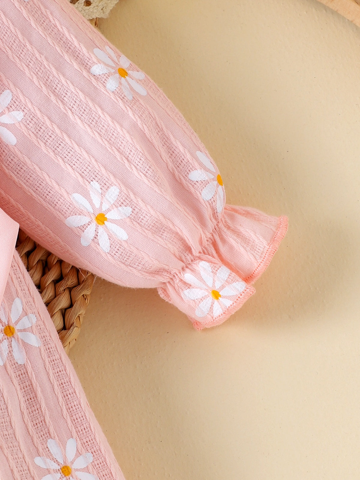 Baby Girls Daisy Pink Bow Ruffles Jumpsuit