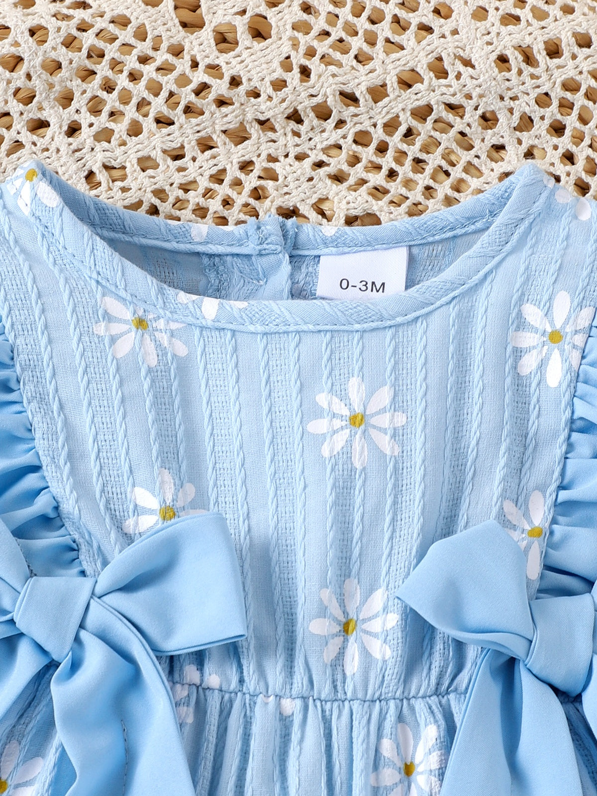 Baby Girls Daisy Blue Bow Ruffles Jumpsuit