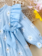 Baby Girls Daisy Blue Bow Ruffles Jumpsuit