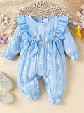 Baby Girls Daisy Blue Bow Ruffles Jumpsuit
