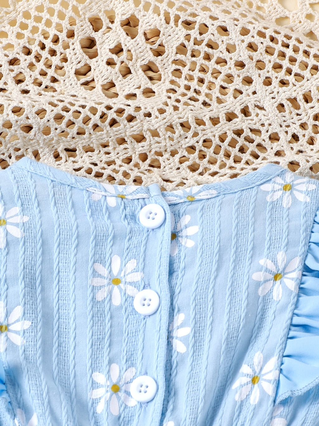 Baby Girls Daisy Blue Bow Ruffles Jumpsuit