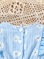 Baby Girls Daisy Blue Bow Ruffles Jumpsuit