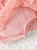 Baby Girls Pink Bow Lace Romper Dress With Headband