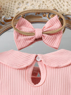 Baby Girls Pink Bow Lace Romper Dress With Headband