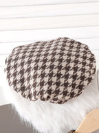 Baby Girls  Four-piece Set: Long-sleeve PU Jacket, Long-sleeve Ribbed T-shirt, Houndstooth Skirt and hat.