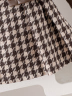 Baby Girls  Four-piece Set: Long-sleeve PU Jacket, Long-sleeve Ribbed T-shirt, Houndstooth Skirt and hat.