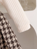 Baby Girls  Four-piece Set: Long-sleeve PU Jacket, Long-sleeve Ribbed T-shirt, Houndstooth Skirt and hat.